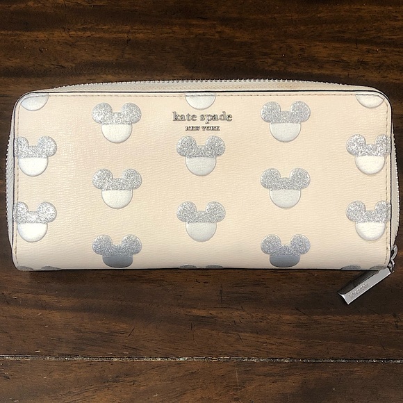 KATE SPADE x DISNEY Silver Mickey Mouse Embossed Full Zipper Continental Wallet - Picture 16 of 17